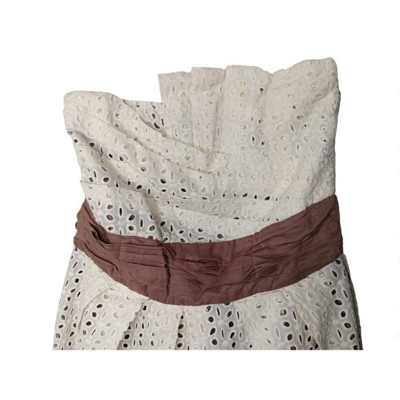 New with tags Ryu Eyelet Lace Strapless Dress Cream Brown Waist Detail M Cotton - Picture 6 of 16